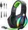 Krysenix PG1 Gaming Headset for PS4, PS5, PC, Xbox one, Switch, Wired Gamer Headphones with LED Light, Ergonomic Design Over Ear Computer Headset with AI Stereo Microphone & 3.5mm Jack, Black+Green