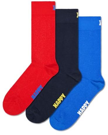 Happy Socks 3er Pack einfarbige Socken, rote blaue und schwarze Socken, bunte Geschenkbox für Damen und Herren
