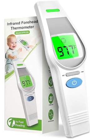 Forehead Thermometer for Kids Adults, Non-Contact Infrared Baby Thermometer, Digital Thermometers with a Large LCD Backlight Display, Memory Function, Fever Alarm