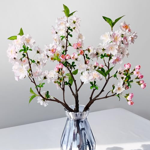 ROLLWAY 3PCS Künstliche Kirschblütenzweige Deko 49cm, Rosa Kunstblumen Frühling Kirschblüten Zweige Künstliche Blumen Kirschzweige Magnolienzweig Seidenblumen Frühlingsblumen Kunstzweige Sakura (Rosa)