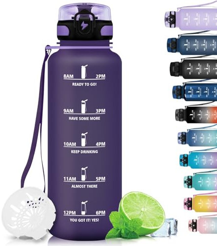 Grsta Termosflaska 1,5 L, sportflaska, BPA-fri, drickflaska, läckagesäker gym, vattenflaska med filter, motivationell vattenflaska, för camping, cykel, utomhussporter