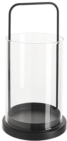 VBS Photophore Noir, métal/verre, Ø 14,5 cm, H 14,5 cm, Lanternes décoratives pour le jardin, la terrasse, l'intérieur