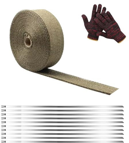 LLTLGF 6M Hitzeschutzband Auspuff,Hitzeschutzband Auspuff Gelb,Titan Hitzeschutzband aus Basaltfaser,für Motorrad Fächerkrümmer Thermoband Krümmerband Auspuffanlagen Hitzeschutz