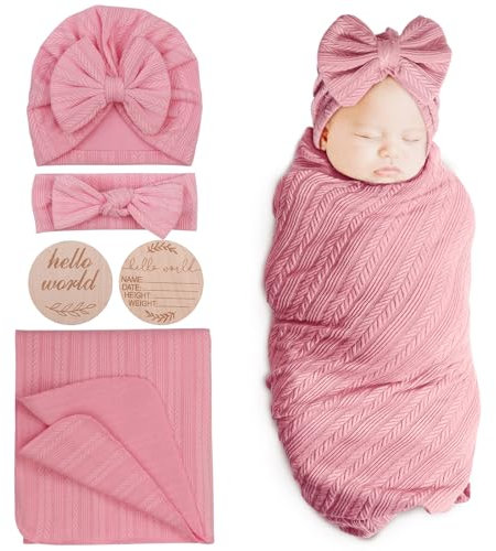 DRESHOW Baby Pucktuch Baby Decke Neugeborenen Swaddle Pucksack mit Baby Bogen Mütze Stirnband