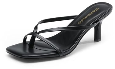 DREAM PAIRS Kitten Heels for Women Flip Flops Slip on Low Heels Open Square Toe Thong Heeled Strappy Sandals Slides Comfortable Dress Shoes,Size 9.5,Black,DWUMFF2503