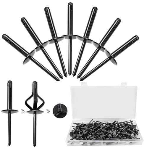 FSWWSF Juego de 60 remaches ciegos de aluminio para industria, construcción, metal, automóvil, muebles y muebles (negro, 4,8 x 25 mm)
