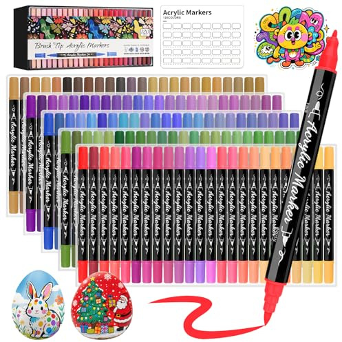 Funnasting Acrylic Paint Pens, 120 Colours Dual Tip Acrylic Pens, Fine & Brush Tip Paint Markers, Acrylic Markers for Rock Painting, Glass, Wood, Fabric, Ceramic
