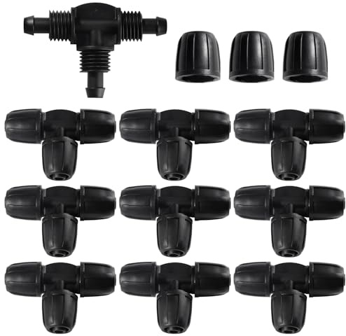 VooGenzek 10 PCS 8/12 mm Drip Irrigation Fittings, Barbed Tee Connector, Lock Barbed Connector, Barbed Locking Fitting, for Garden Irrigation Systems