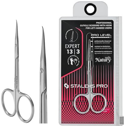 STALEKS PRO by Natury Nails Forbici professionali per cuticole con gancio per mancini. Manicure Anelli ergonomici. Acciaio inossidabile. Expert SE-13/3