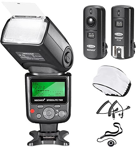 NEEWER 750II TTL - Flash para cámara con Disparador FC-16, difusor, Compatible con Nikon D4 D5 D6 D750 D780 D800 D810 D850 D3500 D5300 D7500 Z5 Z6 Z7 Z6II Z7II