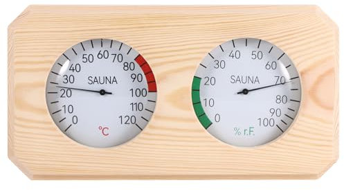Wowlela Thermomètre et hygromètre de sauna 2 en 1, Thermomètre sauna en bois, pour une mesure précise de la température et de l'humidité, accessoire pour hammam