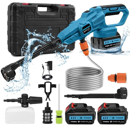 Bellanny Cordless Pressure Washer, 6 in 1 Portable Pressure Cleaner with 3.0 Ah Battery, 120 Bar/2000 PSI High Pressure Washer Kit with 5m Hose, Battery Jet Washer with Foam Pot and Hose Connector