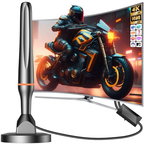 Antena TV Interior Potente 2025, 260+ Millas Receptor Digital 4K/1080P con Base Magnética, Antena TV Portatil,Capta Todos los Canales Locales, Cable Coaxial 3M