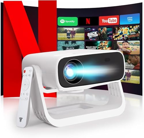 Wielio 2025 New Smart Projector Built-in Apps, Android 11, Native 1080P 4K Supported WiFi 6 Bluetooth 5.2, 28000 Lumens, Low Fan Noise (<30dB), Home Cinema Projector for iOS/Android/PS5