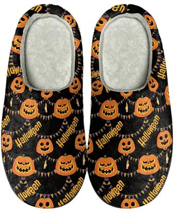 Halloweentofflor dam filtsula – tofflor damer varma hemskor inomhus vintertofflor tryckta bomullstofflor filttofflor flanell tofflor gästtofflor bekväma tofflor, GUL, 47 EU