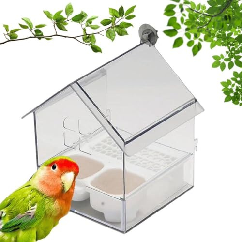 Cikiki Pull-Out External Parrot Feeder, No Mess Bird Feeder for Cage, Acrylic Parakeet No Spill Bird Seed Food Dispenser, Comederos para Pajaritos De Jaula, Accessories Large Storage Container Dish
