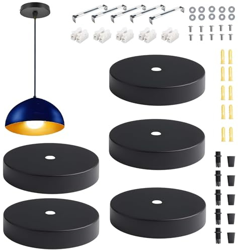 ZXBBTZ 5 Pz Rosone per Lampadario da Soffitto ø100mm Rosone Cilindrico in Metallo Rosone Baldacchino Lampadario Rosoni Soffitto Moderno Nero con Accessori di Montaggio per Cucina Soggiorno Corridoio