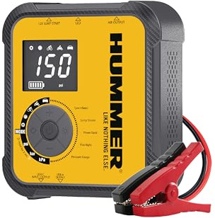 Hummer H10T Arrancador Multifuncional 10000mAh con Compresor 150 PSI, Jump Starter 2000A para Motores Gasolina 8.0L y Diésel 7.0L, Inflador Inalámbrico, Power Bank USB-C PD 30W y USB-A QC 18W
