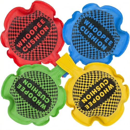 4 Pcs Self-Inflating Whoopee Cushion,RARITYLL Classic Fart Sound Prank Cushion with Random Colors, Practical Joke Toy for Party Office Family Fun, Prank Kit for Kids Adults