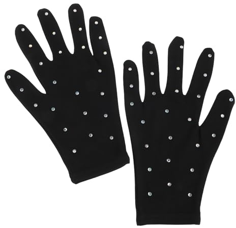 PAMINGONO Ice Figure Skating Gloves with Rhinestone Embellishment Black Opaque Performance Gloves for Dance Size L for Aged 10-13