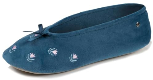 Isotoner Chaussons pantoufles Ballerines femme ultra confortables, semelle en cuir, détail grand nœud