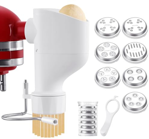Gourmet - Accessoire pour machine à pâtes KitchenAid - Accessoire presse à pâtes pour robot pâtissier KitchenAid avec 7 plaques interchangeables - Plastique de qualité alimentaire (mise à jour)