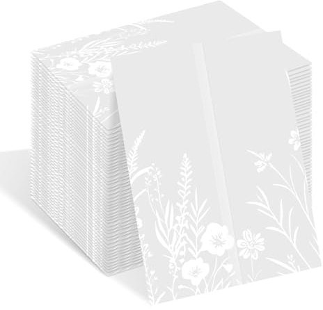 Uniclife 100 Pack Wedding Vellum Jackets for 5x7 Invitations(Wildflower) | 115 GSM Translucent Vellum Paper Invitation Sleeves Pre-Folded Floral Wedding Invitation Wraps Wedding Invitation Accessories