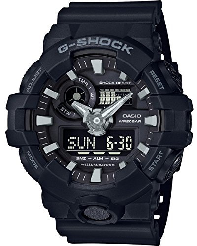 Casio Herren Quartz Armbanduhr, 52.00mm GehäusegröÃŸe mit schwarz analog/digital Zifferblatt und schwarz Rubber Strap Armband GA-700-1BER