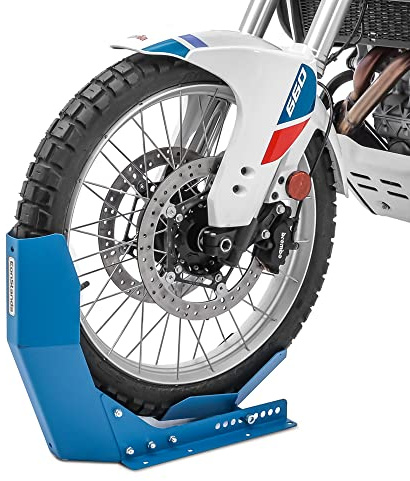 ConStands Easy Transport Fix - Motorcycle Stand Paddock Front Wheel Chock Transport Universal Constands Transport-Fix blue mat
