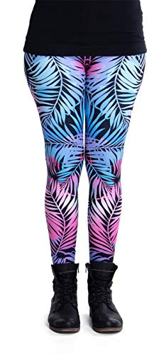 cosey - Bunte Bedruckte Motiv-Leggings (Einheitsgröße) - Design Palmen Blätter