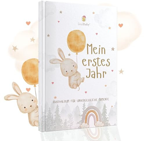 SOULBABY Mein erstes Jahr Babyalbum zum Selbstgestalten | Babytagebuch mein erstes Jahr | A4 | Viel platz für fotos und notizen | Erinnerungsbuch baby | Geschenk zur geburt mädchen & junge