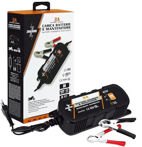ZIM&MANN Carica Batteria e mantenitore per Moto per batterieLEAD-Acid, Incluse Le batterie Wet, MF, AGM e Gel. 3A in 100-240V out 6V/12V
