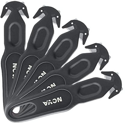 Nova Safety Cutter Tool, Safety Box Cutter Knife, Ergonomic Film Cutting Blade, Box, Strap, Carton, Package, Envelope and Letter Opener (Black, 5 pcs)