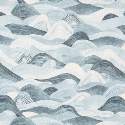 SCHÖNER LEBEN. Dekostoff Baumwollstoff Halbpanama Digitaldruck Wellen blau 1,40m