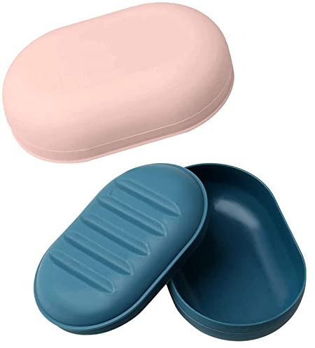 Portasapone con coperchio,portasapone 2 pezzi,contenitore portasapone da viaggio,doccia portatile perfetto per bagno,viaggi,campeggio(Rosa + blu scuro)