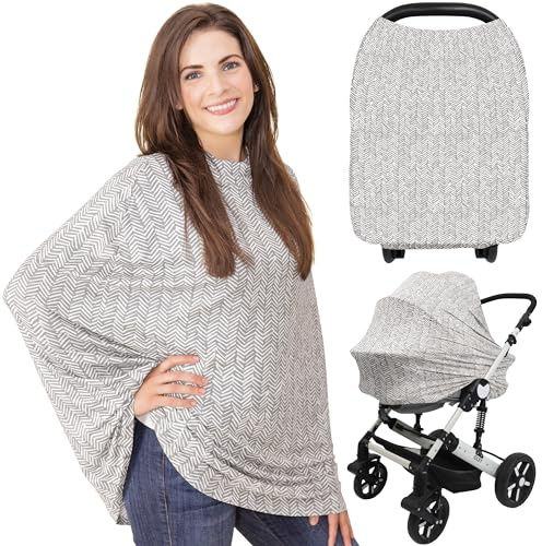 KeaBabies Housse d'allaitement pour les déplacements - Multifonctionnelle, Douce & Respirante Nursing Breastfeeding Cover,Housse de siège auto pour bébé fille,garçon Housse de poussette(Herringbone)