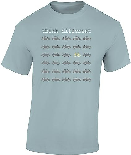 Baddery Fahrrad T-Shirt Herren : Think Different - E-Bike Rennrad Zubehör (Ice Blue XL)