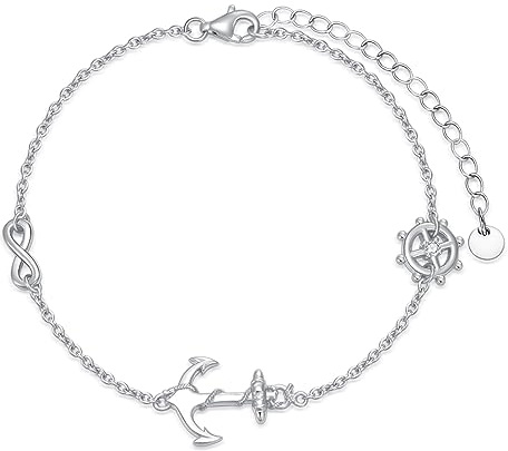 AOBOCO 925 Sterling Silver Anchor Bracelet Jewelry Mothers Day Birthday Christmas Gifts for Women(Anchor)