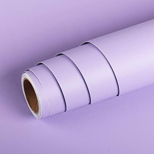 Livelynine Carta Adesiva per Mobili Opaca Colorata Lilla 40CMx5M Impermeabile Carta da Parati Adesiva Muro Viola Pellicola Adesive per Mobili Bambini Armadio Cassetti Rotolo Adesivo Mobile Tavolo