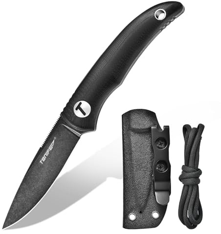 TONIFE Nova Cuchillo de Hoja Fija con Funda Kydex ajustable y Cordón de Paracaídas,Cuchillo de Cuello con Hoja de Espiga Completa de 6,8cm para Caza, Pesca, Camping y Supervivencia