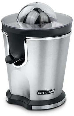 Muse MS10CP. Exprimidor con cuerto de acero inoxidable potencia de 160w, tapa transparente, 2 conos y sistema antigoteo.