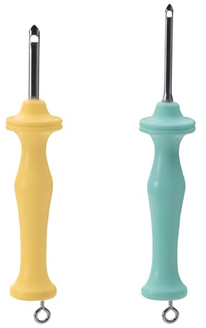LELE LIFE 2 st stansningsnål, 3,5 mm + 5 mm broderi stans nål verktyg med skruvöga och ergonomiskt handtag, stansnålskit vuxna nybörjare, gul + grön