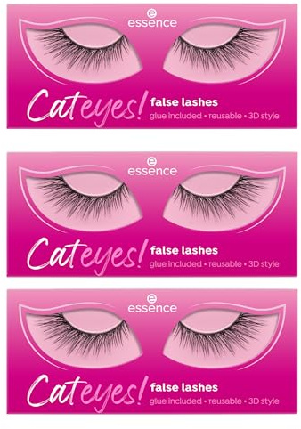 essence Cateyes! false lashes, künstliche Wimpern, Nr. 01, langanhaltend, Falsche Wimpern-Effekt, Extremes Volumen, vegan, ohne Mikroplastikpartikel, Nanopartikel frei, ohne Parfüm, 3er Pack (3x1pair)