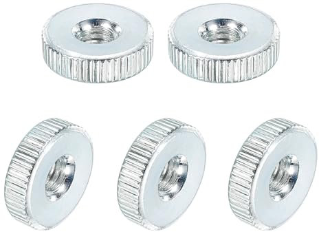 QUARKZMAN Dadi Zigrinati, Filettatura Femmina Tipo Sottile M4, Dado Zigrinato Acciaio Carbonio Zincato Testa Piana con Foro Passante per Bloccaggio Dadi Regolazione Stampante 3D, 5Pz