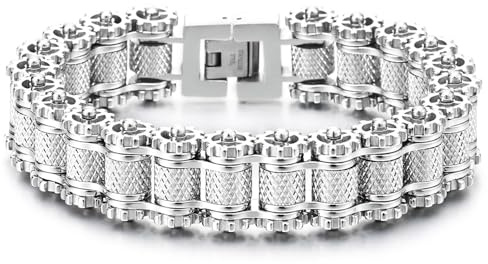 COOLSTEELANDBEYOND Homme Acier Inoxydable Embrayage Chaîne Maillons Bracelet - Masculin Grande Chaîne de Vélo - Lourd Style Industriel