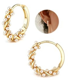YADOCA Ohrringe Silber 925 Perlen Ohrringe, Twist Perlen Creolen für Damen Teens Perlenohrringe Gold Hochzeit Braut Ohrring