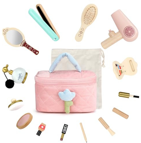 Juego de Maletín de Maquillaje Infantil Con Tocador de Madera - Juguete de Peluquería para Niñas - Regalo a Partir de 3, 4, 5 Años
