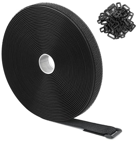 ZSURLUX 2cm x 10m Klettband mit 50 Schnallen, Breit Klett Kabelbinder Wiederverschließbar, Klettverschluss Band Verstellbar, Klettgurt mit öse zur Organize und Aufbewahrung Schwarz