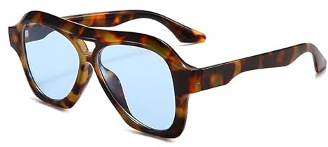 Long Keeper Retro Pilot Solglasögon Kvinnor Män Klassiker 70S Fyrkantiga Solglasögon Vintage Fyrkantiga Pilotglasögon UV400 Skydd, Blå leopard