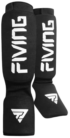 Shin Guards for Kickboxing, Muay Thai, MMA Fighting, Training, Instep Foam Protection, Leg Foot Protector, Martial Arts, Sparring, Boxing Gear (Black/White, Medium)
